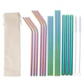 Set de pajitas de acero inoxidable arcoiris con bolsa, pajitas de metal reutilizables bar - Bolsa Blanca + Juego de 17 Piezas / Juego de 17 piezas / Blanco AB
