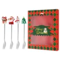 Weihnachten Edelstahl Obstgabel Set mit süßen Silikon Cartoon Figuren und Geschenkbox. - Gabel / 4-teilig (Weihnachtsbox) / Silber