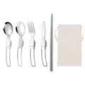 Set posate pieghevoli in acciaio inossidabile portatile campeggio all'aperto cucchiaio - Set 5 pezzi coltello, forchetta, cucchiaio, bacchette e cucchiaio da insalata con custodia bianca