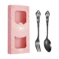 Ensemble de cuillère et fourchette vintage en acier inoxydable avec coffret cadeau. - Cuillère Et Fourchette Noir / Boîte Cadeau Rose