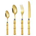 Goldenes Edelstahl Besteck 4-teilig mit Bambusgriff für elegante Küche und Esszimmer. - Gold 4-teiliges Set