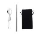 set posate pieghevoli in acciaio inox con cucchiaio forchetta bacchette e custodia nera - Cucchiaio da insalata e bacchette con sacchetto nero