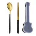 Portable guitar shaped cutlery set with gold and black stainless steel spoon and chopsticks - Gold Spoon & Chopsticks (Black Case)