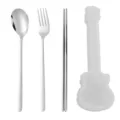 Portable stainless steel spoon fork chopsticks set with a creative guitar case for travel. - Silver Spoon Fork & Chopsticks (White Case)