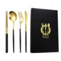 Stainless steel black gold cutlery set gift box tableware four piece set with chopsticks - Black Gold Knife Fork Spoon Chopsticks Four-Piece Set
