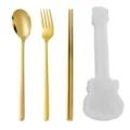 Gold portable 304 stainless steel cutlery set with guitar shaped case spoon fork chopsticks - Gold Spoon Fork & Chopsticks (White Case)