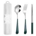 Portable 304 stainless steel tableware set spoon fork chopsticks with green handle and box - Spoon Fork And Chopsticks / Three-Piece Set / Green Silver