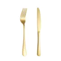 Goudkleurige roestvrijstalen bestekset, elegante biefstukmes en vork voor thuis dineren. - Mes en vork 2-delige set / Goud