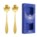 Gold stainless steel cherry blossom spoons gift set with luxury blue box for coffee tableware. - Cherry Blossom Spoon (Blue Box) / 2PCS