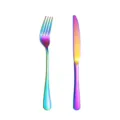 Regenboog roestvrijstalen bestekset inclusief een dinervork en een biefstukmes met titanium coating. - Mes en vork 2-delige set / AB Wit