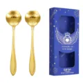 Gold stainless steel rose coffee spoon set with blue gift box, elegant tableware gift. - Rose Spoon (Blue Box) / 2PCS