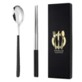 Ensemble de cuillère et baguettes en acier inoxydable avec boîte cadeau élégante de cuisine. - Ensemble cuillère et baguettes (noir et argent)