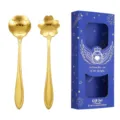 Stainless steel cherry blossom and rose spoon gift set, elegant gold coffee tableware two-piece box. - Cherry Blossom & Rose Spoon (Blue Box) / 2PCS