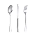 Stainless steel cutlery set including spoon knife and fork for home kitchen dining table use. - Three-Piece Set / Silver