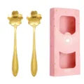 Gold stainless steel cherry blossom coffee spoon gift set with pink box packaging variant - Cherry Blossom Spoon (Pink Box) / 2PCS