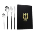 Couverts en acier inoxydable manche noir avec coffret cadeau, service de table 4 pièces. - Noir Argent Couteau Fourchette Cuillère Cuillère à Café Ensemble de Quatre Pièces