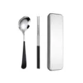 Portable 304 Stainless Steel Spoon Chopsticks Set with Black Handle and Storage Box - Popular Style Spoon Chopsticks 2-Piece Set / Black Silver
