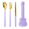 Guitar portable tableware set 304 stainless steel spoon fork chopsticks with cute purple case. - Gold Spoon Fork & Chopsticks (Purple Case)