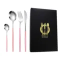 Ensemble de couverts en acier inoxydable rose, service de table 4 pièces avec boîte. - Rose Argent Couteau Fourchette Cuillère Cuillère à Café Ensemble de Quatre Pièces