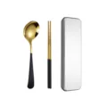 Portable stainless steel tableware set with spoon chopsticks and storage box for outdoor travel. - Popular Style Spoon Chopsticks 2-Piece Set / Black & Gold