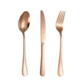 Rose gold stainless steel flatware set including dinner knife, fork and spoon for kitchen. - Three-Piece Set / Rose Gold