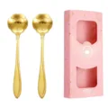 Gold stainless steel rose coffee spoon set with pink gift box, elegant tableware gift for wedding. - Rose Spoon (Pink Box) / 2PCS