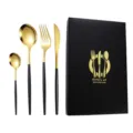 Stainless steel black gold cutlery set 4-piece knife fork spoon gift box tableware - Black Gold Knife Fork Spoon Tea Spoon Four-Piece Set
