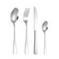 Stainless steel flatware set, 4-piece modern cutlery set including knife, fork, and spoons for home kitchen. - Four-Piece Set / Silver