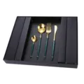 Luxury gold stainless steel flatware set with dark green handles in a nice gift box. - Portuguese 24-Piece Cutlery Set - Green & Gold