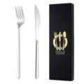 Set di posate in acciaio inossidabile con forchetta coltello e scatola regalo nera 1 - Set coltello e forchetta colore naturale