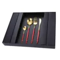 Gold and red stainless steel cutlery set with gift box, 4-piece elegant tableware for dining. - Portuguese 24-Piece Cutlery Set - Red & Gold