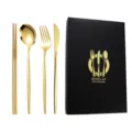 Gold Stainless Steel Cutlery Set 4-Piece Tableware with Luxury Gift Box Kitchen Utensils - Gold Knife Fork Spoon Chopsticks Four-Piece Set