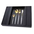 Stainless steel cutlery set with gold plating and white handles, elegant gift box presentation. - Portuguese 24-Piece Cutlery Set - White & Gold