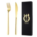 Set di posate in acciaio inossidabile dorato con coltello e forchetta in scatola nera. - Coltello + forchetta / Oro