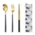 Set di posate portatile in acciaio inossidabile cucchiaio forchetta bacchette astuccio balena. - Cucchiaio Forchetta E Bacchette / Borsa Balena Bianca Blu / nero e oro