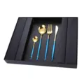 Stainless steel cutlery set gold plated blue handle 4-piece tableware gift box present - Portuguese 24-Piece Cutlery Set - Blue & Gold