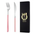 Set di posate in acciaio inox 304 forchetta e coltello rosa con elegante confezione regalo - Coltello + forchetta / Rosa e argento