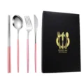 Stainless steel cutlery set with pink handle, 4-piece flatware set with gift box. - Pink Silver Knife Fork Spoon Chopsticks Four-Piece Set