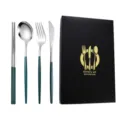 Stainless steel cutlery set with chopsticks spoon fork knife in a black gift box, 4-piece. - Green Silver Knife Fork Spoon Chopsticks Four-Piece Set