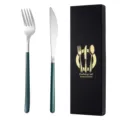 Set di posate da cucina con forchetta e coltello in acciaio inox e confezione regalo - Coltello + forchetta / Verde e argento