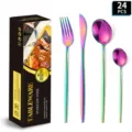 set posate 24 pezzi in acciaio inox multicolore arcobaleno coltello forchetta cucchiaio cucina - Set da 24 pezzi arcobaleno con scatola nera