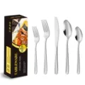 Edelstahl Besteckset, 5-teiliges Tafelservice mit Messer, Gabel und Löffel für Küche und Esstisch. - 5-Teiliges Set (mit Geschenkbox) / Silber