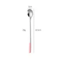 Long handle stainless steel spoon with pink frosted grip, measuring 19.5cm length and 29g weight. - Short Handle Pink and Silver