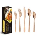 Roségold Edelstahl Besteckset 5 Teile Messer Gabel Löffel Luxus Küchengeschirr Set - 5-Teiliges Set (mit Geschenkbox) / Gold
