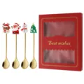 Weihnachtslöffel Set mit Weihnachtsmann Schneemann Rentier Anhänger, goldenes Kaffeelöffel - Löffel / 4-teilig (Rote Glücksbox) / Silber