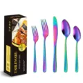 Regenbogen Edelstahl Besteck Set 5-teilig Küchenmesser Gabel Löffel Tischgeschirr bunt - 5-Teiliges Set (mit Geschenkbox) / AB-Farbe