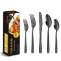 Schwarzes Besteckset 5-teilig Edelstahl Besteck modernes Design mit Steakmesser und Gabeln - 5-Teiliges Set (mit Geschenkbox) / Schwarz