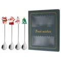 Weihnachten edelstahl löffel set mit süßen silikon cartoon puppen geschenkbox. - Löffel / 4-teilig (Grüne Glücksbox) / Silber