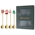 Weihnachtslöffel Set mit Geschenkbox, goldene Kaffeelöffel mit süßen Weihnachtsmann Figuren. - Löffel / 4-teilig (Grüne Glücksbox) / Gold