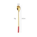 Long handle 304 stainless steel spoon gold color with red handle detail variant presentation - Short Red Gold